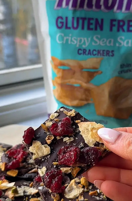 Cranberry Pistachio Dark Chocolate Bark With Milton’s Crackers
