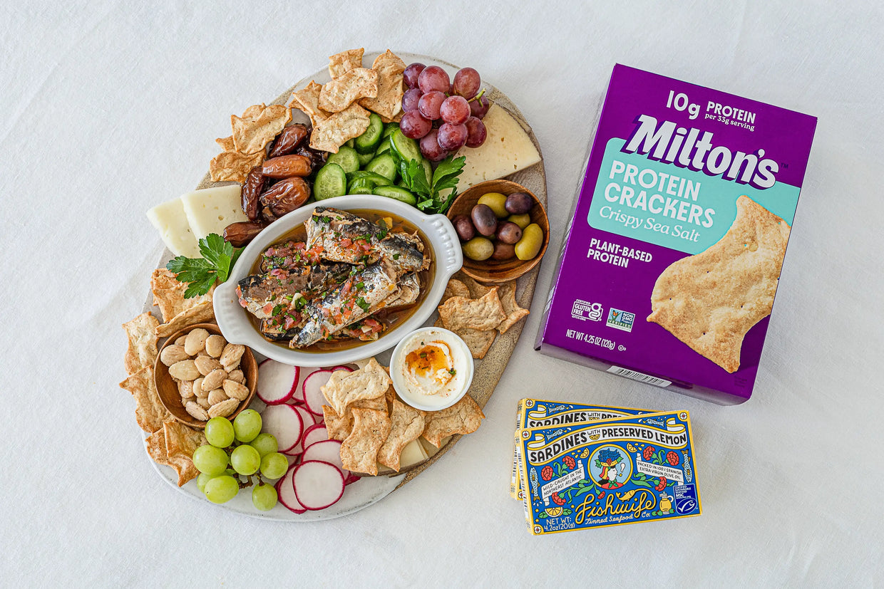Sardine Escabeche Board with Salt & Pepper Protein Crackers