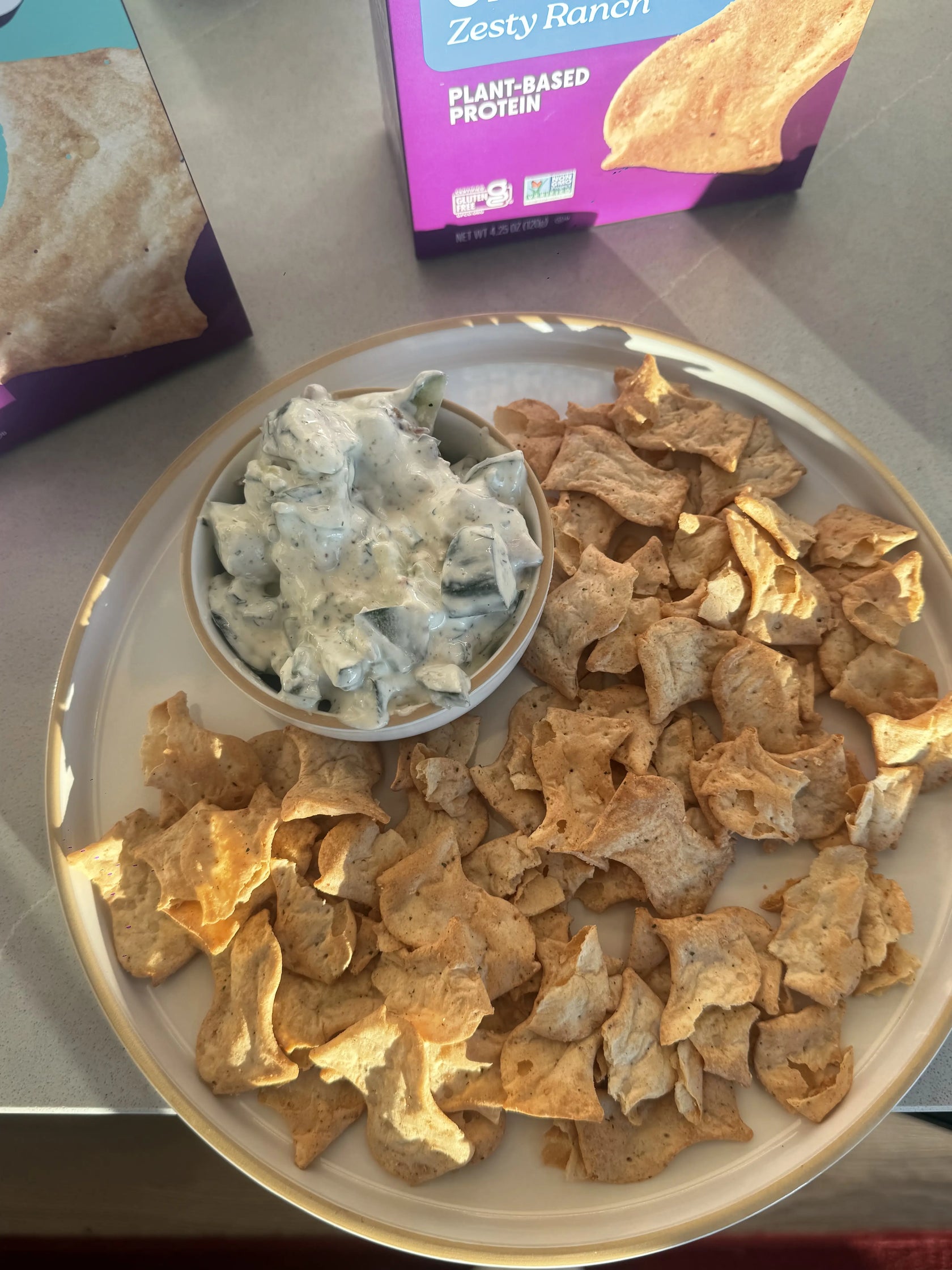 Creamy Pickle Dip with Milton’s Protein Crackers