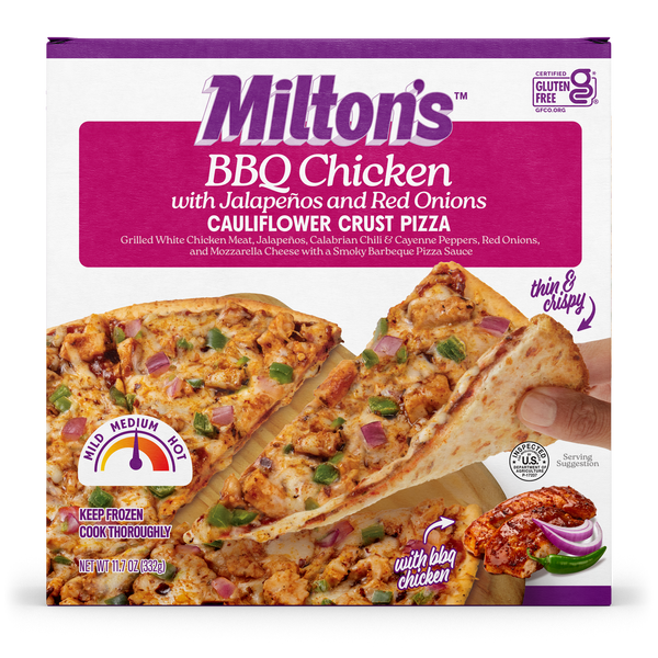 BBQ Chicken with Jalapeños and Red Onions Cauliflower Crust Pizza