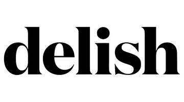Black 'delish' logo on a white background